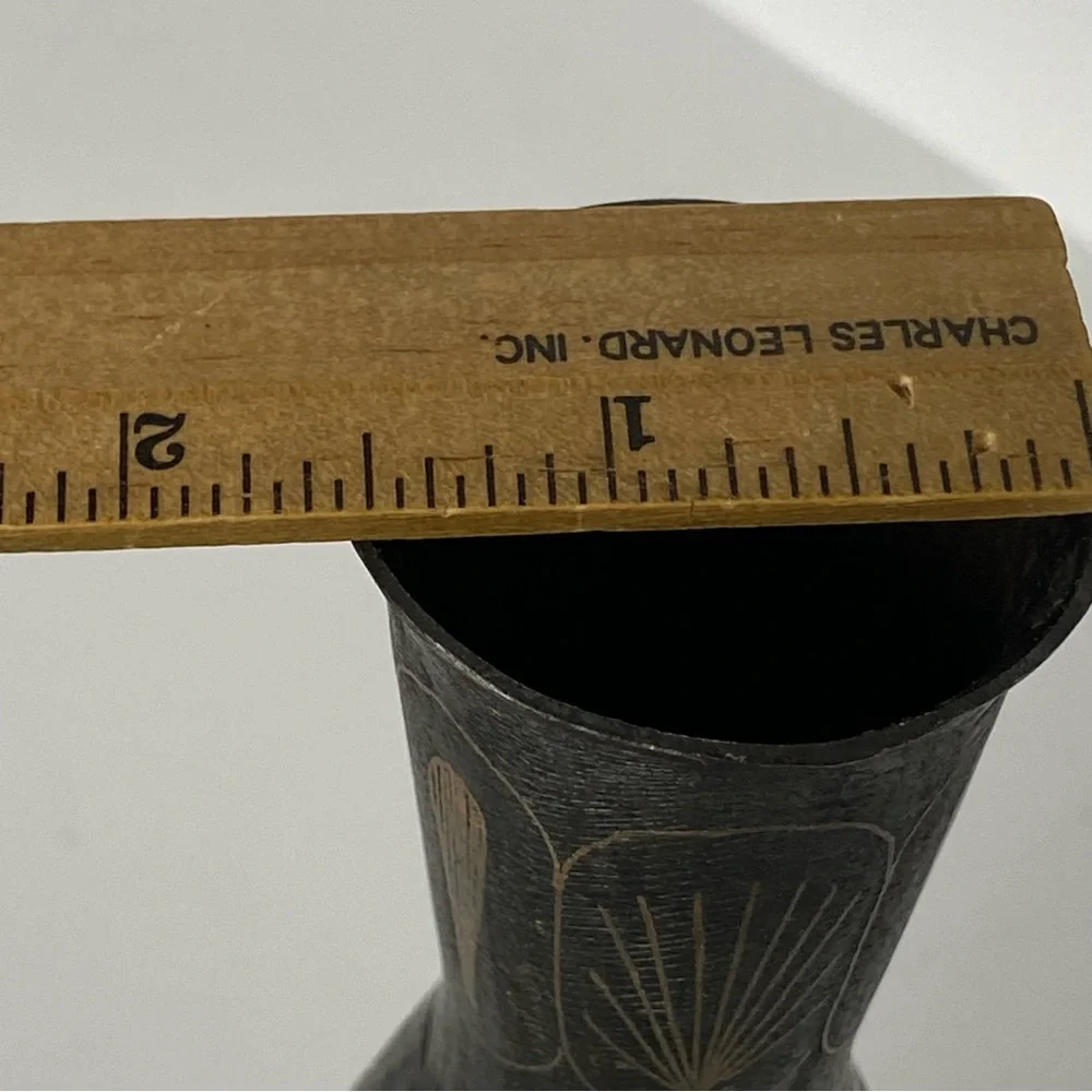 Vintage Brass Vase Etched India 7” Tall Metal Old Brown Bud Flower Engraved